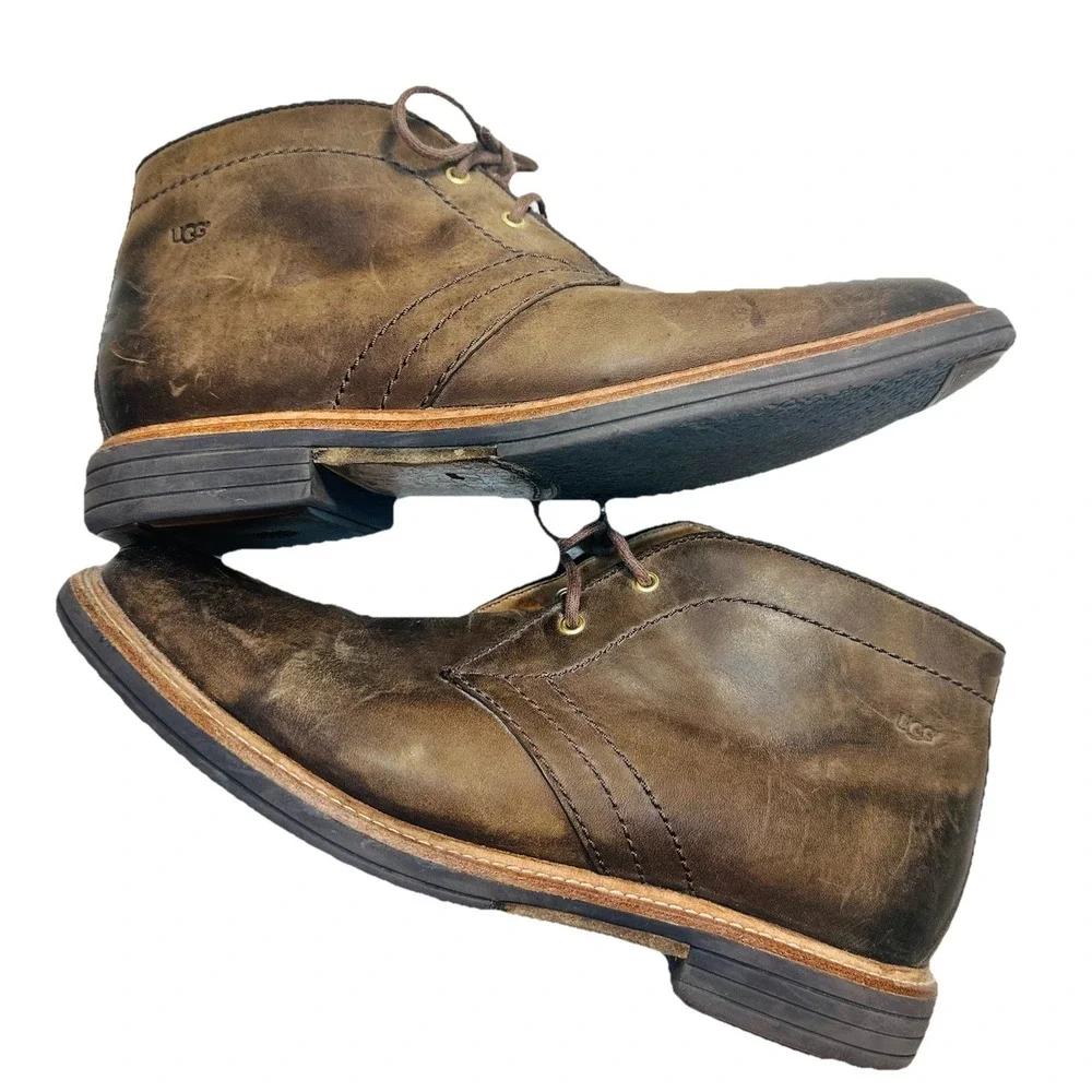UGG Dagmann‎ Grizzly Brown Leather Chukka Boots Shoes Men's Size 9 New Insoles